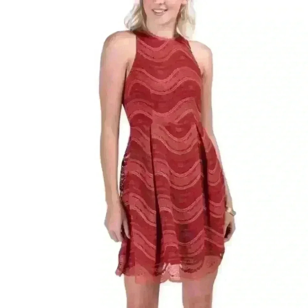 Francesca’s Sz M Orange  Halter Mini Dress Fit and Flare Cocktail